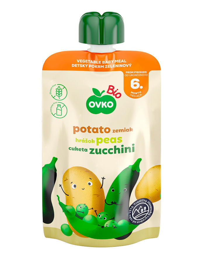 Dojčenská výživa zemiaky, hrášok, cukina - kapsička 90 g BIO OVKO |  CountryLife.sk